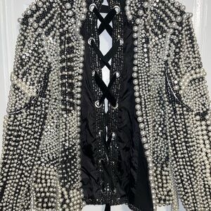 AKIRA Black and Silver Pearl Embellished Blazer